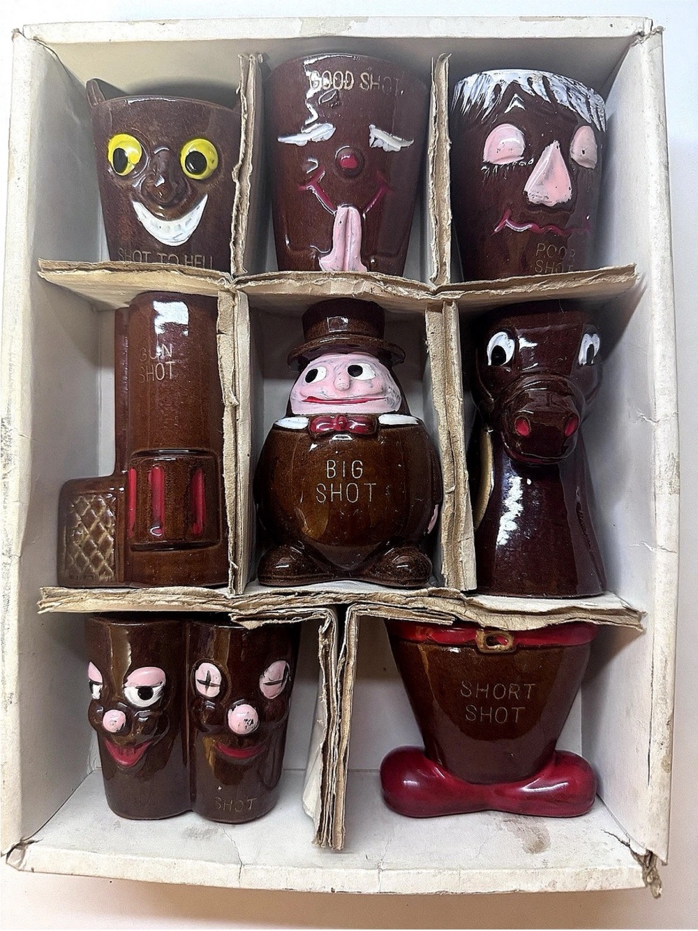 🥃APEX🥃 “WHAT’LL YOU HAVE?” CERAMIC NOVELTY HUMOR SAYING’S 3D BAR SHOT-GLASSES